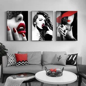 Modna Ženska Seksi Rdeče Ustnice Platno Slika Slikarstvo Wall Art Plakat Lepote Art Natisne Sliko za dnevno Sobo, Spalnica Dekor