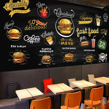 Po meri Zidana Ročno Poslikane Tablo Pizza, Hamburger 3D Fotografije za Ozadje Kuhinja Restavracija v Ozadju Stene Dekor Papier Peint