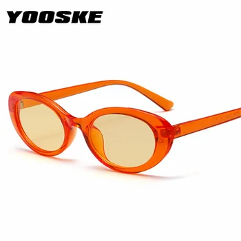 YOOSKE Ženske Letnik Ovalne Modna sončna Očala Candy barve Sunglass Moških Retro blagovne Znamke Oblikovalec Rumena Glssess