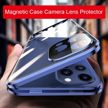Coque 360 Magnetno Ohišje Za iPhone Mini 12 12 Pro MAX 11 Pro Primeru Kovinski Odbijača, Kaljeno Steklo, Pokrov Objektiva Kamere Zaščitnik Film