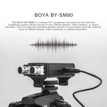 BOYA S-SM80 Stereo zvokom v Video Mikrofon s Vetrobransko steklo za Canon za Nikon za Sony DSLR Kamero, Mikrofon, Kamera