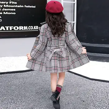Ins vroča dekleta Volnene plašč 4-13 let korejski moda zunanjo jakno dekleta jeseni in zime dolge volnene coat jarek zadebelitev