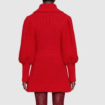 Plesti vzletno-pristajalne Steze Obleka Ženske 2021 Pomlad Novo Rdeč Pulover Obleko V Vratu Dolg Rokav A-line Mini Obleka Oblačilih Vestido De Mujer