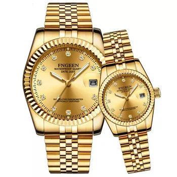 Ženske ure par quartz ura ženske Rolexable nepremočljiva zlato uro modni študent watch moških Diamond Moško ročno uro Ura