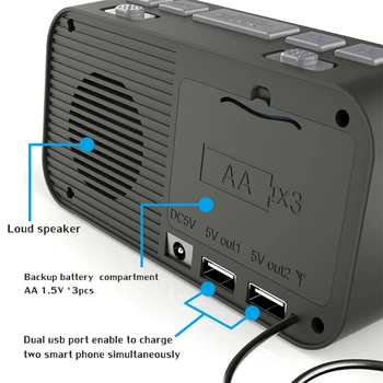 Ob postelji Digitalni Alarm LED Ura z Dvojno USB DAB/FM Radio Velik Zaslon, Dual Budilka Nastavitev Retro gospodinjski Aparati
