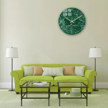 1pc Moderne Stenske Ure UV Tiskanje Temno Zelenega Marmorja Zrn Dekor Stenske Ure Akril Ure brez Baterije za Pisarno