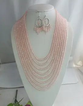 Vrhunsko !! svetlo roza kristalno beaded modna ogrlica lepi uhani !