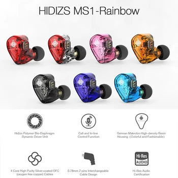 Hidizs MS1 Mavrica Hi-fi Avdio Dinamična Zaslonka in-Ear Monitor slušalke IEM s Snemljivo Kabel 2Pin 0.78 mm Priključek 3,5 mm