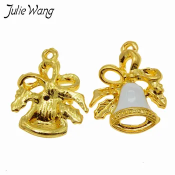Julie Wang 20 kos/paket Pade Zlato Zlato Romantično Očarljivo Lepe Bele Bell Oblikovan Obesek, Nakit, Dodatki Za Lady DIY