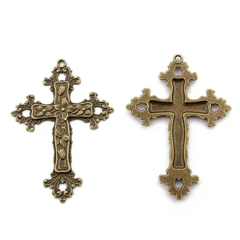 2PCS Veliko Antično Bronasto Srečo Verske Križ Čar Obesek za Ogrlico Nakit Ugotovitve, zaradi Česar 74x52mm
