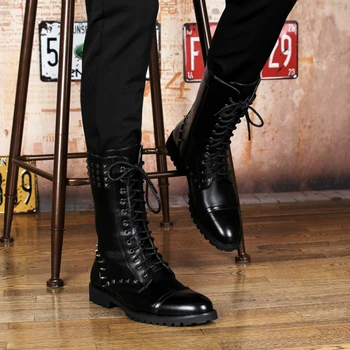 Nova zasnova moških priložnostne stranka nočni klub obleko dolgo čevlji črno usnje krava kovice čevlje jesen zima visoki vrh boot čipke-up botas