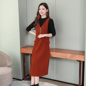 Pulover+Volnene Dress Vintage Obleko, dvodelno, Ženske Plus Velikost Midi Obleko 2020 Pozimi korejski Toplo Trdna Priložnostne Vestido Elegantno Nastavi