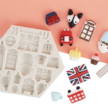 Britanski stil London Zastavo Silikonsko Plesni Stražar Avto Obliko Torta Dekoraterstvo Fondat Plesni 3D Krono, Sladkarije, Čokolada Gumpaste Kalupi