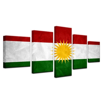 Sodobne HD Zastavo Na Wall Art Kurdistanu Banner Plakat Doma Dekor 5 Plošči Olje Slika je Uokvirjena Za dnevno Sobo Natisnjeni Umetnine