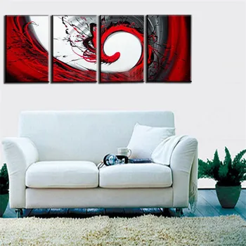 Ročno pobarvane rdeče, črno belo platno oljno sliko sodobne povzetek wall art dnevna soba dekorativne umetnosti določa 4pcs