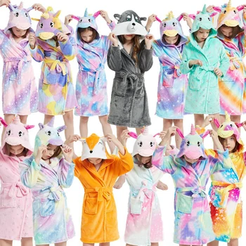 2020 Otroci Samorog Kopalne Plašče Zimski otroški kopalni plašč Kigurumi Živali Flanela Sleepwear Za Velike Fante, Dekleta Pižame Nightgown
