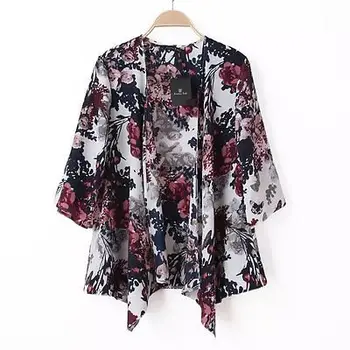 2016 Novo Poletje Ženske Kimono Boho Cardigan Fashion Ženske Šifon Majica Cvjetnim Tiskanja Bluzo camisas femininas Svoboden Plaži Šal