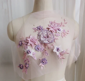 Multicolor 3D Cvetje Čipke Tkanine Appliques Vezenje Kroglice Očesa Sew Na Obliž Za Poročno Obleko DIY Dekoracijo