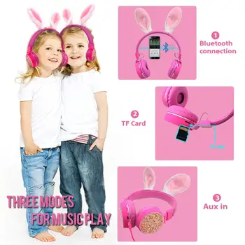 Otroci Bluetooth 5.0 Slušalke Puhasto Zajec Ušesa Slušalke Zložljive Slušalke Podpira TF Kartice FM Aux za Boys&Girls Rojstni dan Gif