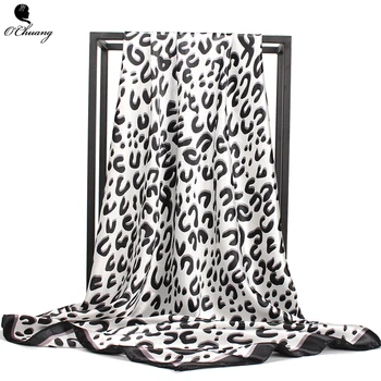 Svileni Šal, Ruta Moda za Ženske je Natisnjena HeadScarf Leopard Verige Vzorec Velikih Kvadratnih Zaviti 90*90 cm Handkerchief