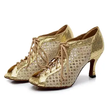 DKZSYIM ženske stranka plesne čevlje PU mehko dno + očesa latinsko plesne čevlje dame salsa plesni čevlji srebrna/zlata/črna pete 6-10 cm