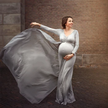 Baby Tuš Jersey Obleke Porodniškega Fotografija Dolgo Obleko z Napa Opremljena Nosečnosti Šifon Obleke Plašč Noseča Oblačila