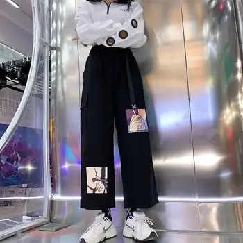 2020 priložnostne poletje ulzzang Koreja ženska Oblačila Harajuku svoboden črke natisni t-majice+Anime tiskanja širok noge hlače dva S-XXL