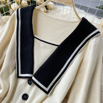 2020 Nov Stil Oblačenja pletene Mornar Ovratnik Študijskem Dolgo Sleeved Nipped Pasu Slim Naguban Študent Temperament Mini Obleka PL471