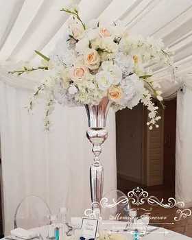 Visok Poroko Cvet Vazo Kovine, Zlato, Srebro, Beli Trobenta Vaze, Cvetlični Stojalo Poročno Dekoracijo Centerpiece