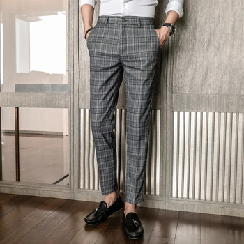 Nove moške slim naravnost obleko hlače, korejski moda business casual hlače,osebno prugasta kariran natisniti moda za moške hlače