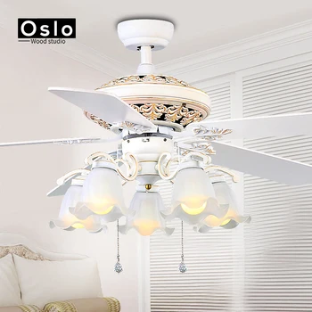 Retro bele LED luči lestenec fan Minimalističen, dnevna soba, spalnica, jedilnica stropni lestenec fan luči celinskega