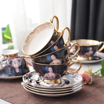 Evropsko Sodišče slika slikarstvo skodelico kave določa Retro keramike, Porcelana tea cup nastavite Popoldanski čaj stranka drinkware Poročna Darila