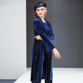 Moda za Ženske, Dolg Rokav Žamet Odprite Šiv Plašč 2020 Jeseni Slim Dolgo Cardigan Plašč Oblačila Plus Velikost M-8XL