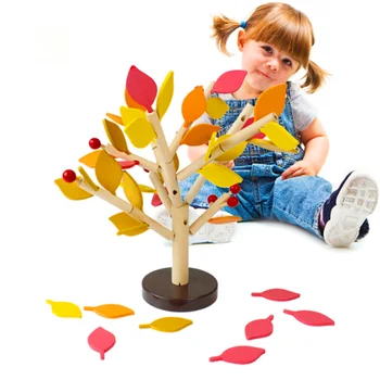 2 Barvi DIY Montessori Lesene Sestavljanje Puzzle Igrača Listi Zelene Stavbe Sekljanje Sestavljeni Drevo Otroke, Izobraževalne Rojstni dan