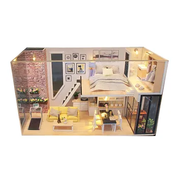 Diy lutka hiša igrače miniature kuhinja lutke pribor lesene miniaturni lutke diy kast komplet pohištvo drewniany domek