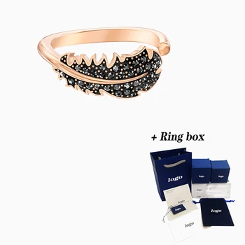 Modni nakit SWA novo POREDNA obroča črna moda lepa pero dekoracijo kristalno ženski zaročni prstan romantičen nakit
