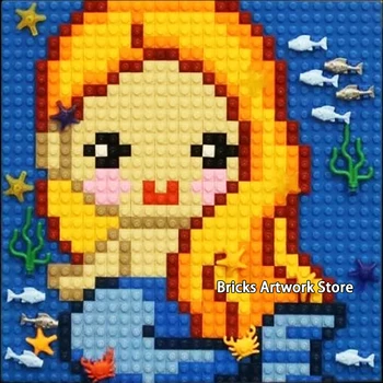 Pixel Art Mozaik Slikarstvo morska deklica Portret Številke DIY gradniki Igrače Za Dekleta Kreativna Božična Darila, 32x32 Osnovno Ploščo