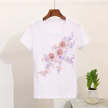 Tumblr Nova Kpop Samorog Prodaje korejskih Žensk Brezplačna Dostava 2020 Beaded T-shirt Ženski Poletje Rokav Cvet Sequins Vrh