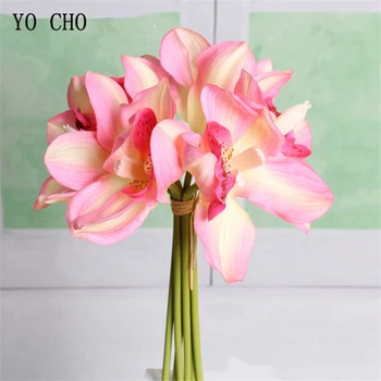 YO CHO Umetno Cvetje Ponaredek Orhideja je Cvet DIY Družico Šopek Doma Poročno Cvetje Dekor 6 Glav Orhideja Cvetlični Aranžma