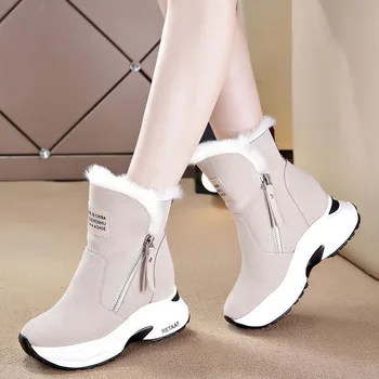 Ženske Zimske Platformo Sneg Škornji 2020 Nova Moda Plus Žamet Topli Škornji Ženski Povečanje Višine Usnje Kratek Čevlji
