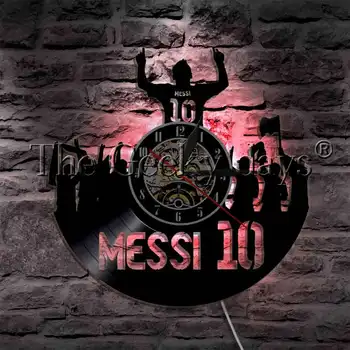 Znane osebnosti Messi 10 Nogomet Silhueto LED Luči Vinil Zapis Stenske Ure Nogomet Zmaga Razveseliti Wall LED Viseče Luči