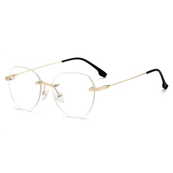 Kovinski Rimless Očal Okvir Ženske Recept Anti-modra svetloba Kratkovidnost Optični Ovalne Očala 0 -0.5 -1.0 -1.5, Da -5.0