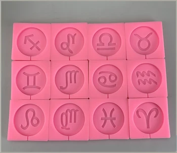 Novo! Dvanajst ozvezdje Zodiaka simbol lollipop silikonsko plesni torto plug-in orodje
