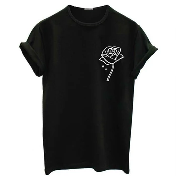 2021 Poletje Ženske T Shirt rose cvet Tiskanja Vrhu Tee Harajuku Kratek Rokav Black Vrhovi Priložnostne Svoboden Plus Velikost Ženske Oblačila