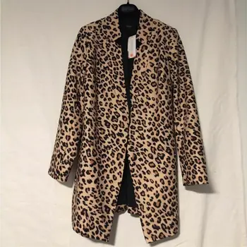 Novo Leopard Jopič Ženske Dolg Rokav Jopič Jopico Vrhovi Leopard Tiskanja Plašč Formalno Obleko Lady Moda Outwear Dolg Plašč