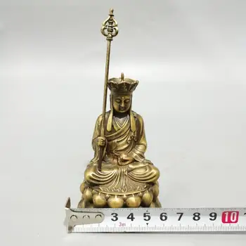 KITAJSKA antik medenina fengshui Bodhisattva od dizang Kralj majhen Kip Kovinske obrti družino okraski kip