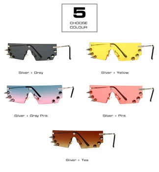 SHAUNA Edinstveno Kovice Rimless sončna Očala Modni Moški Punk Odtenki UV400