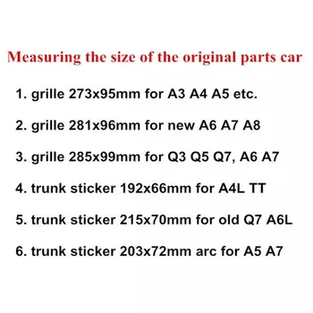 Emblem Značko Prednji Srednji 4 Obroči Mrežice Trunk Logotip Nalepke za Audi A3 A4 A4L A6L TT V3 V5 V7 A5 A7 RS3 RS4 RS5 RS6 Avto styling