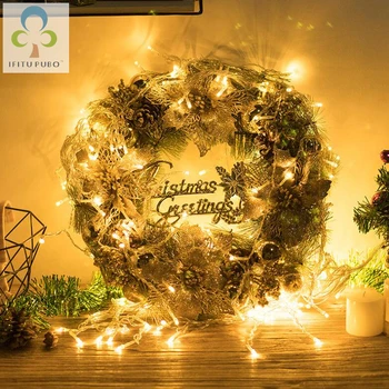 Zlati Božični Venec in LED Luči Niz za Božični Okraski, Vrata, Okna Obesek Spusti Okras Doma Dekoracijo GYH