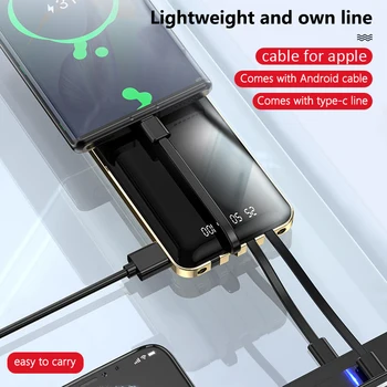 Moč Banke 20000mAh Zunanji Baterijski Paket Poverbank Ogledalo Zaslon z Kabel za Polnjenje za Samsung iPhone 12 Xiaomi Moči Banke